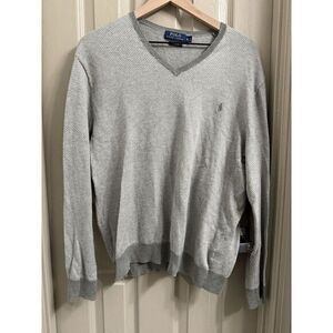 Polo Ralph Lauren Pima Cotton V- Neck Sweater Mens Medium Gray Long‎ Sleeve